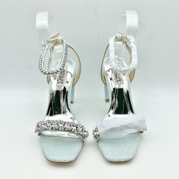 BADGLEY MISCHKA Womens Tasmine Tall Evening Sandals US 6.5 37 Blue Crystals NIB - Picture 6 of 12